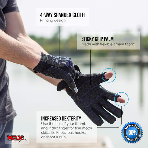 MRX BOXING & FITNESS Sailing Gloves, Sticky Palm Gripy Glove for Yachting, Kayak, Dinghy Fishing, 2 Cut Finger (Black