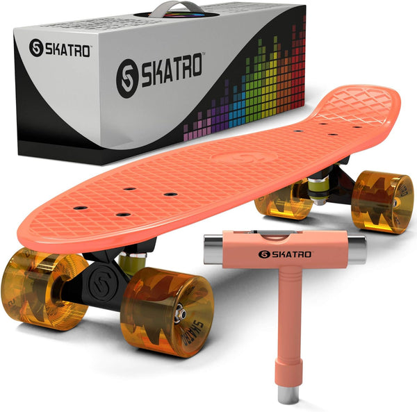 Skatro Mini Cruiser Skateboard - 22x6 inch Retro Style Plastic Board