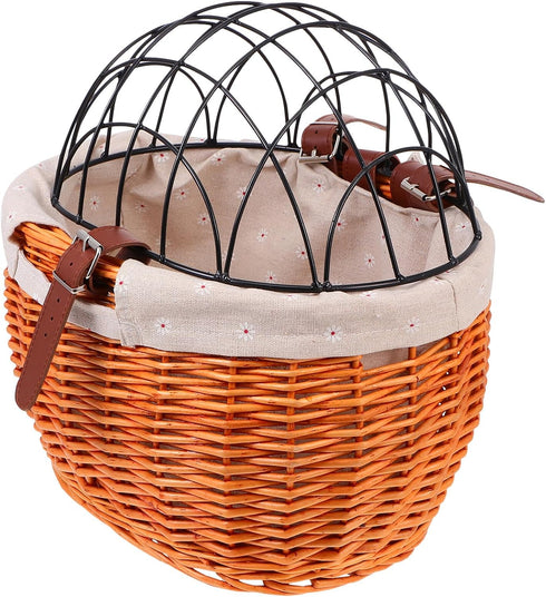 FAVOMOTO Rattan Woven Bike Basket Capacity Sturdy Front Carrier for Pets Cats