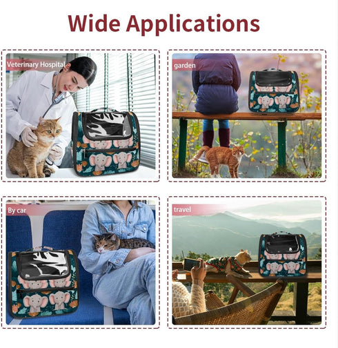 IROLSKDNFH Backpack 15.75x9.84x13.78 Cute Cartoon Baby Elephants with Leaves on Teal Background Pet Carrier for Small