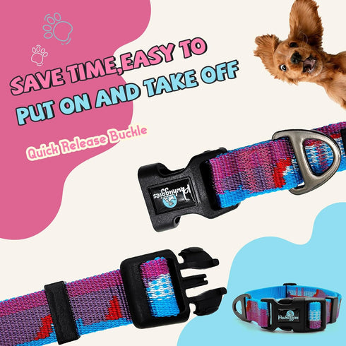 Jacquard Dog Collar, Adjustable Pet Dog Collar for Medium Dogs with Quick Release Buckle, Durable Breathable & Fade