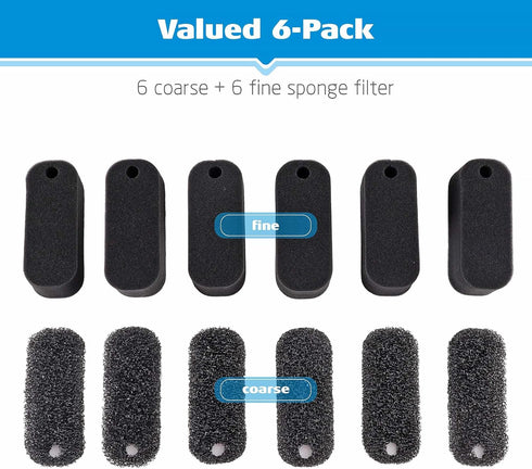 hygger 12 Pack Replacement Aquarium Filter Sponge - 6 Coarse & 6 Fine Pads for HG979 Turtle Filter