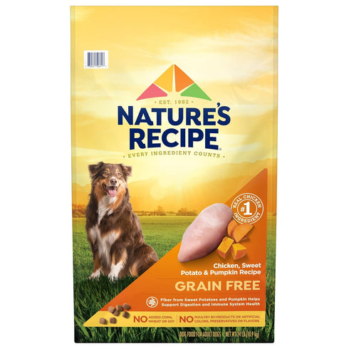 Nature’s Recipe Grain Free Chicken, Sweet Potato & Pumpkin Recipe Dry Dog Food, 24 lb Bag