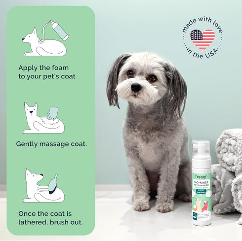 Hepper Waterless No Rinse Dry Shampoo | Dry Shampoo Foam for Dogs, Cats & Other Pets - No Rinse, Just Brush