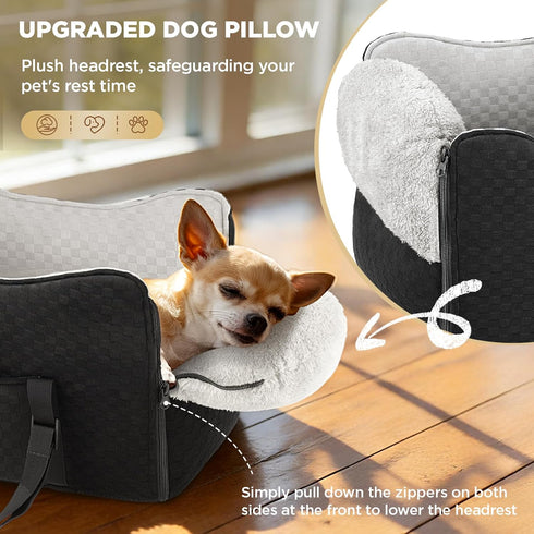 15 lbs BONTHEE Center Console Dog Car Seat for Small Dogs- Anti-Collapse Design with Soft Plush & Sturdy Support Board
