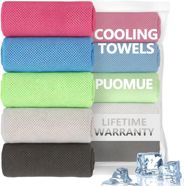 Puomue 5 Pack Cooling Towels, 40 Inches X 12 Inches, Breathable Soft