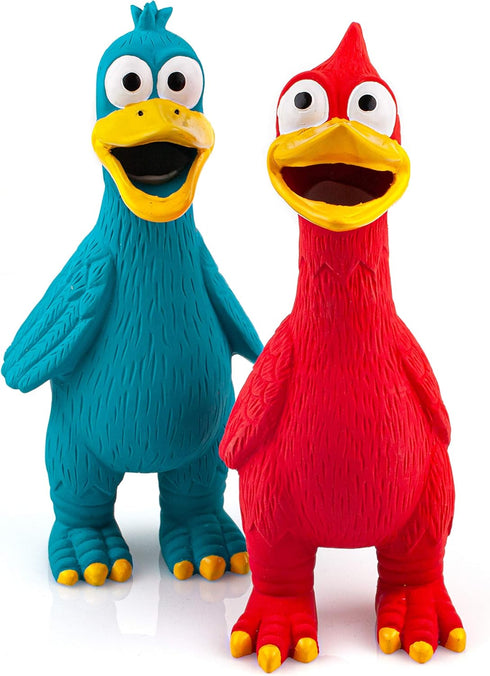 CHIWAVA 2 Pack Squawking Latex Dog Toy Chicken Duck Squeeze Squeak Interactive
