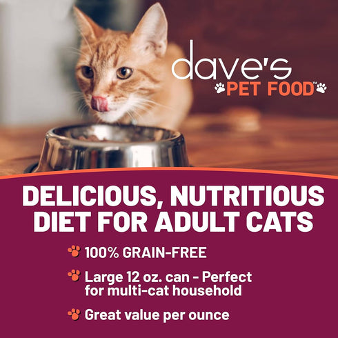 Dave's Pet Food Grain Free Wet Cat Food, Turkey, 12.5 oz Cans, Case of 12, Made in USA with Added Vitamins