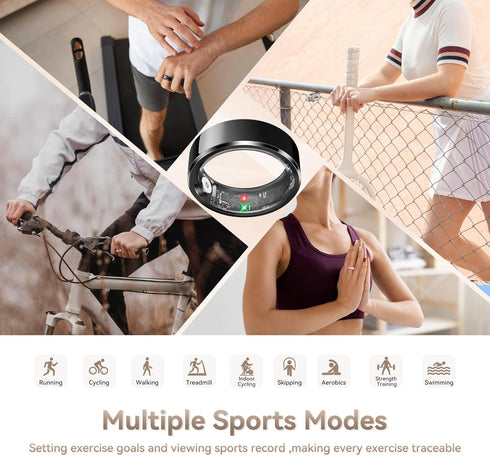 PJIVE Counter, IP68 (Black,Size10 Smart Ring for Men, Fitness & Activity Tracker with Blood Pressure/Heart Rate