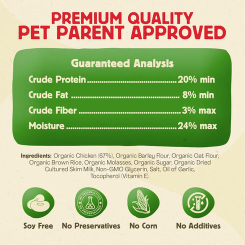 2 100% Chewmasters Organic Chicken & Brown Rice Dog Treats, Pound Bag, Organic, Made in The USA, Corn, Soy & Wheat
