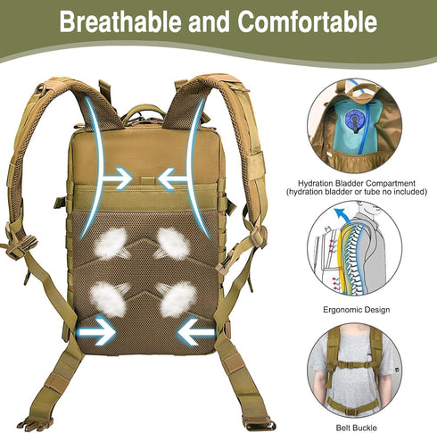 WOLT Tactical 45L Military Backpack for Men, Large 3 Day Assault Pack, Rucking Backpack for Hiking Survival (Khaki)
