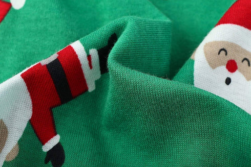 Cute Santa Claus Christmas Dog Pajamas PJS, Green Holiday Pet Clothes Jammies Onsie, Back Length 12" Small