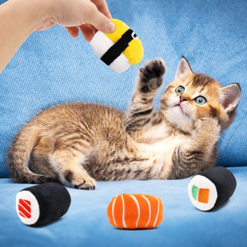 CiyvoLyeen 6 Pack Sushi Cat Toys with Catnip, Sushi Roll Pillow for Boredom Relief and Teeth Cleaning