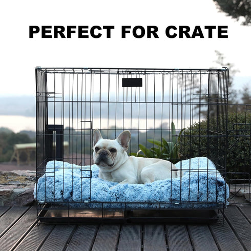 Bedfolks Waterproof Dog Crate Bed, Plush Dog Bed with Removable Washable Cover for Large Dogs, 35"x23", Dark Blue