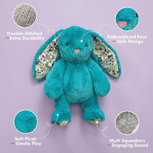 15 Inch Pet Lou Rabbit Squeaky Dog Toy, Durable Plush Dog Toy with Crinkle Ears & Floral Print, Interactive Dog Toy
