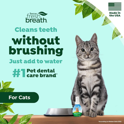 TropiClean Fresh Breath Drops for Cats, Travel Size Cat Mouthwash, 2.2 oz Water Additive