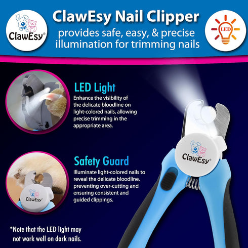 Dog Nail Clipper with LED Light, Stainless Steel Pet Nail Trimmer with Safety Guard, Free Nail File, Pink