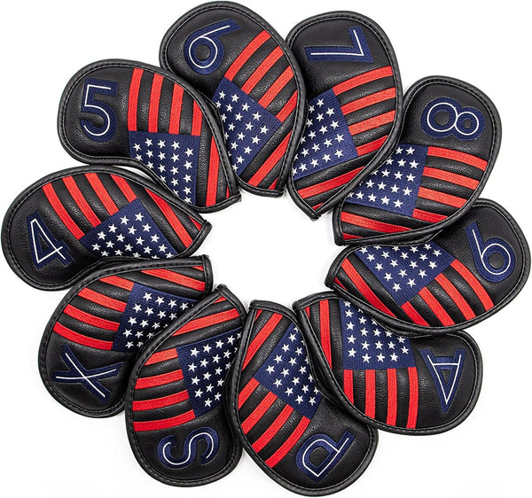 Golf Iron Head Covers Set, USA American Flag Iron Headcover Wedge Cover for PXG0311
