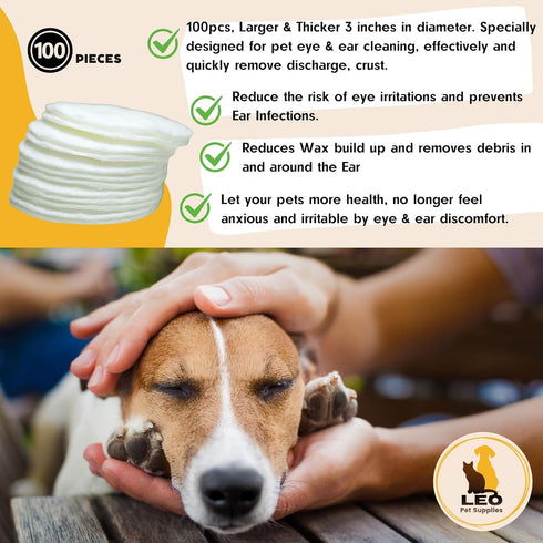 Eye & Ear Wipes for Pets, 100 Count Cleanser for Dogs and Cats, Non-Irritating with Aloe Essence and Coconut Oil