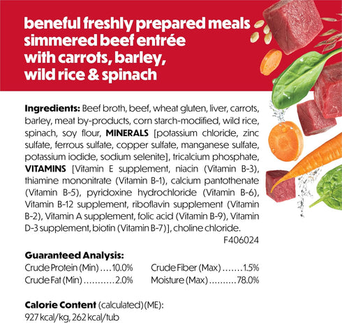 Simmered (Pack 8) 10 oz. Purina Beneful Dog Food Freshly Prepared Meals Beef Entree with Carrots, Barley, Wild Rice