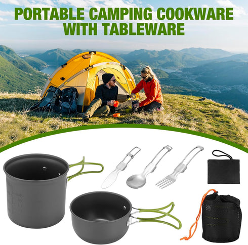 SS SUNSBELL Camping Cooking Set, Non-Stick Pot and Pan Set for 1-2 People Outdoor Cooking