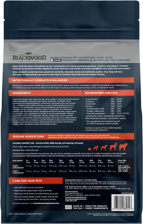 Blackwood Complete & Balanced Diet Dry Dog Food, Lamb Meal & Chicken Meal with Ancient Grains, 10 Pound Bag