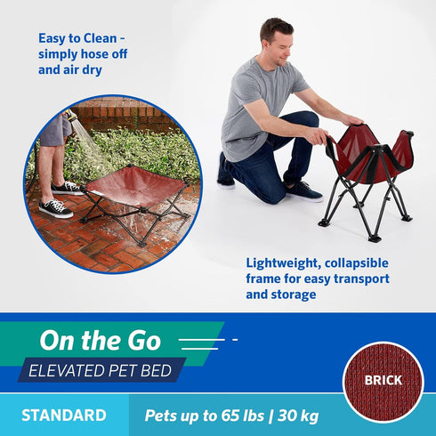 COOLAROO On the Go Cooling Elevated Dog Bed, Portable for Travel & Camping, Collapsible for Storage, Standard, Brick