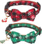 ADOGGYGO Christmas Dog Collar with Bow Tie, Adjustable Red Green Plaid Collar for Small Dogs.
