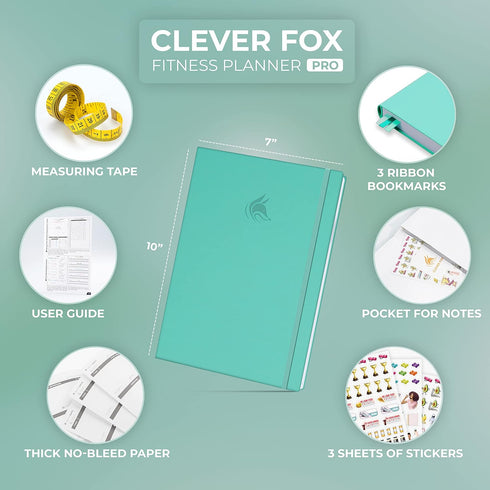 6 7x10 Clever Fox Fitness Journal PRO Daily Workout Planner with Meal Planner & Habit Tracker Gym Exercise Log Book