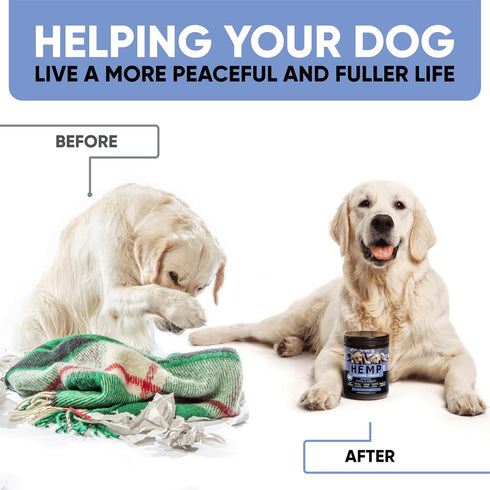 Kinpur Pet Care Calming Chews for Dogs with Hemp Oil - Aid During Thunderstorms, Separation, Car Rides - Hip and Joint Health - Tasty Dog Calming Treats, 180 Peanut Butter Flavored Chews