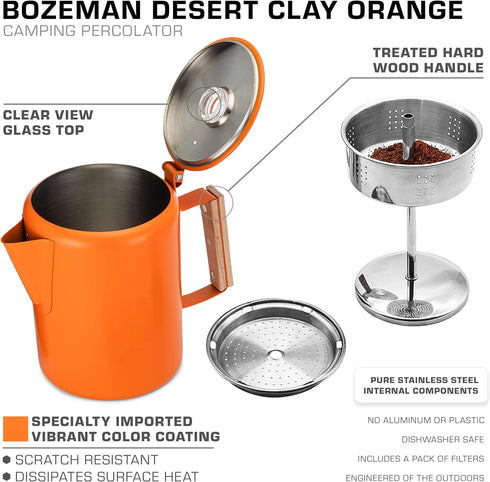Bozeman [9 COLETTI Orange Percolator Coffee Pot Camping Coffee Makers Campings Favorite Percolator NO Aluminum