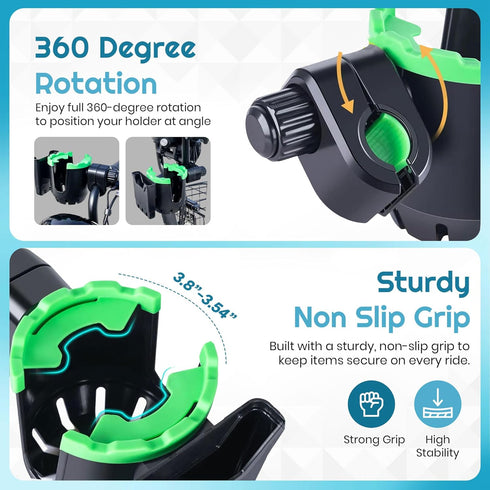 Zrafu 2-in-1 360 Stroller Cup Holder with Phone Holder - Universal Bike & Wheelchair Accessory, Rotatable, Anti-Slip