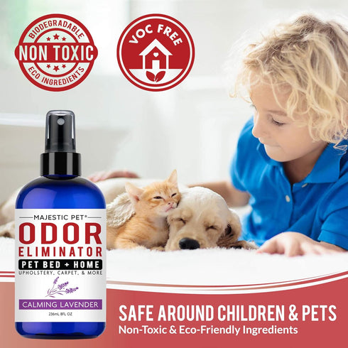 Majestic Pet Pet Odor Eliminator 8 Fl Oz & Pet Bed for Home – Dog or Cat Urine Odor Eliminator with Calming Lavender