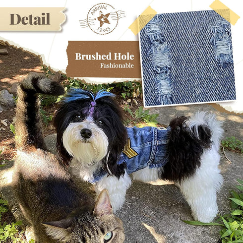 Cool Blue Dog Jean Jacket - Small Pet Outfits for Dogs and Cats, Denim Coats, Vest for Boys and Girls, Puppy Shirts
