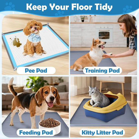 phepetroll 24" 24" 4 Dog Pee Pad Holder, Dog Potty Tray Silicone Puppy Pad Holder Tray Fits for x Training Pads, Puppy