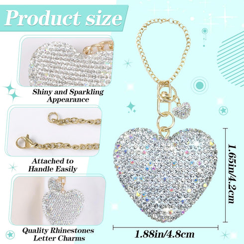 Silver Glitter Heart Charm for Stanley Cup, Compatible with Stanley Cup Accessories, Cute Keychain for 40 & 30 Oz