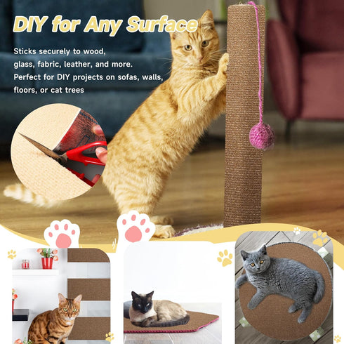 HOOSHEE 39.3''x15.8'' Trimmable Cat Scratch Furniture Protector, DIY Self-Adhesive, Durable Corner Scratcher Couch