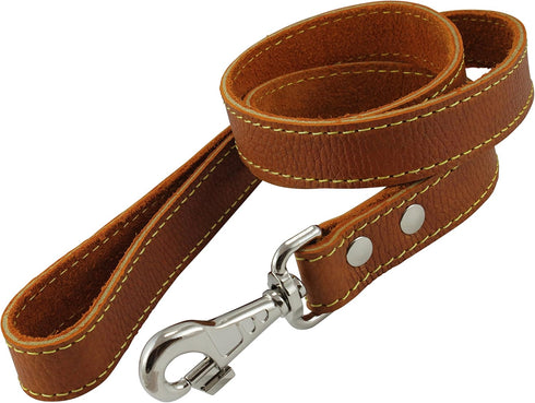 4' Classic Genuine Leather Dog Leash, 1" Wide, Orange for Largest Breeds