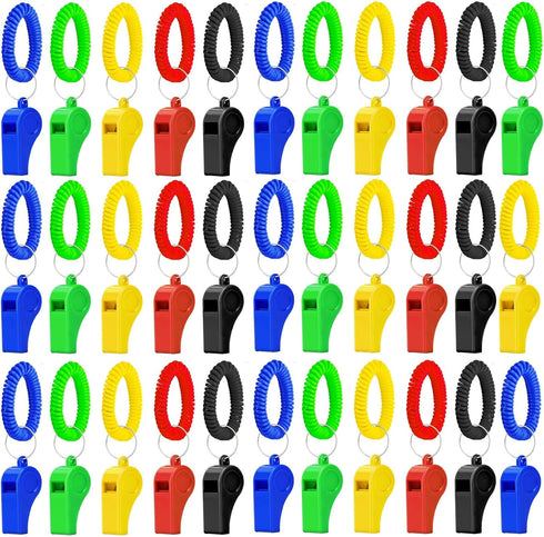 50/100PCS Plastic Referee Whistle with Bracelet Loud Crisp Sound Sports Whistle Multicolor