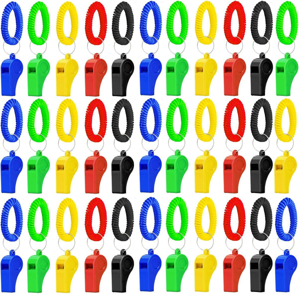 50/100PCS Plastic Referee Whistle with Bracelet Loud Crisp Sound Sports Whistle Multicolor