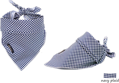 ARING PET Dog Bandanas, Navy Plaid Kerchief Triangle Bibs Scarf for Puppy Small Medium Large Dogs & Cats - L
