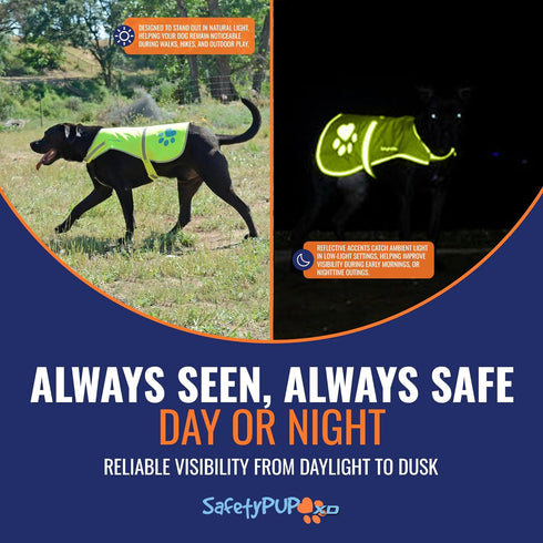 Dog Reflective Vest – Hi-Vis Fluorescent Visibility for Your Pet On/Off Leash in Urban & Rural Areas (Yellow, X-Large)