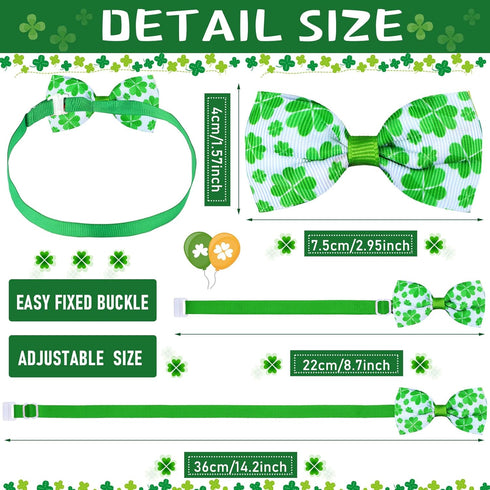 32 Pieces St. Patrick's Day Dog Bow Tie Collar, Adjustable Green Collar for Dogs and Cats, Lucky Necktie Grooming