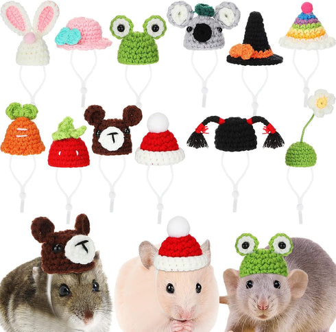 12 Pcs Mini Hamster Hats - Cute Tiny Hats for Small Animals, Holiday Party Costume Accessories