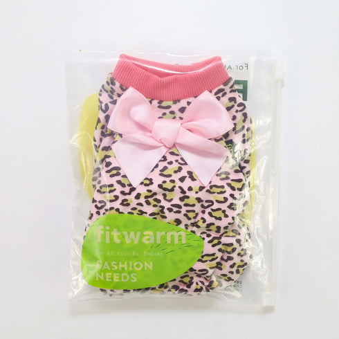 Fitwarm Leopard Dog Pajamas, Fleece Clothes for Small Dogs Girl, Pet Onesie, Cat Outfit, Pink, Small