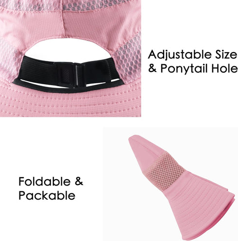 Muryobao Women Ponytail Sun Hat Summer UV Protection Cap, Waterproof Foldable Mesh Wide Brim Bucket Hat