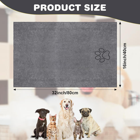 Chumia 4 Pack Dog Towels for Drying Dog Large Microfiber Dog Towels Grooming Towels Absorbent Soft Pet Bath Towels with Embroidered Paw for Small Medium Large Dogs Cats Bathing(Gray,16 x 32 Inch) by Chumia