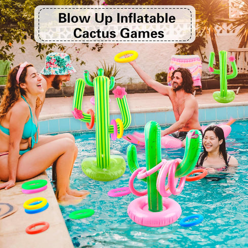 Cotiny 4 Set 4 25 Inch 16 20 Summer Inflatable Cactus Ring Toss Games Includes Pcs Large Inflatable Cactus with Pcs/