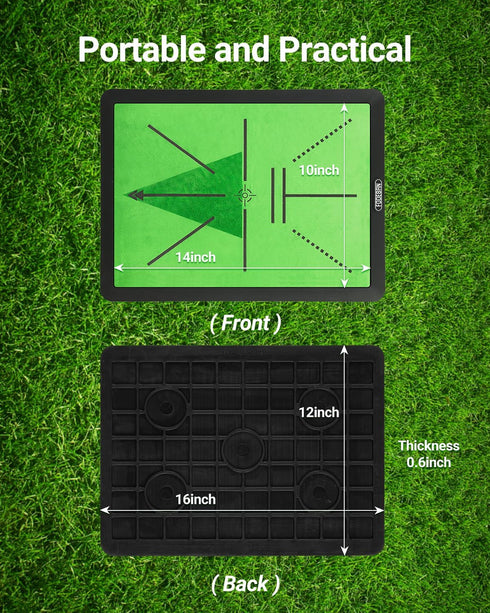 Golf Hitting Mat with Instant Swing Path Feedback, Compact Velvet Surface, Replaceable Pads & 8 Foam Balls