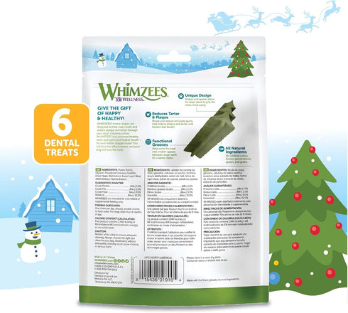 Whimzees by Wellness Holiday Natural Grain Free Dental Chews for Dogs, Medium Breed, 6 count